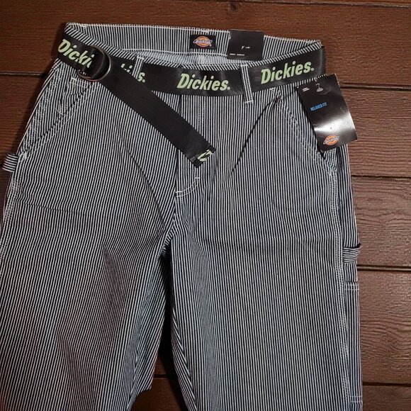Dickies Womens stripped Relaxed Fit Carpenter Pants White/black Belt - Picture 4 of 6